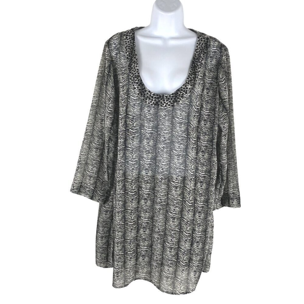 Tommy Bahama Embellished Tunic Cover Up Large Sheer Animal Print NWT TP-2694‎
